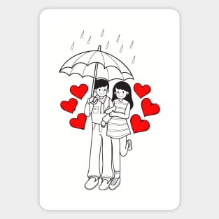 cute lovers -  a couple walking under rain Magnet